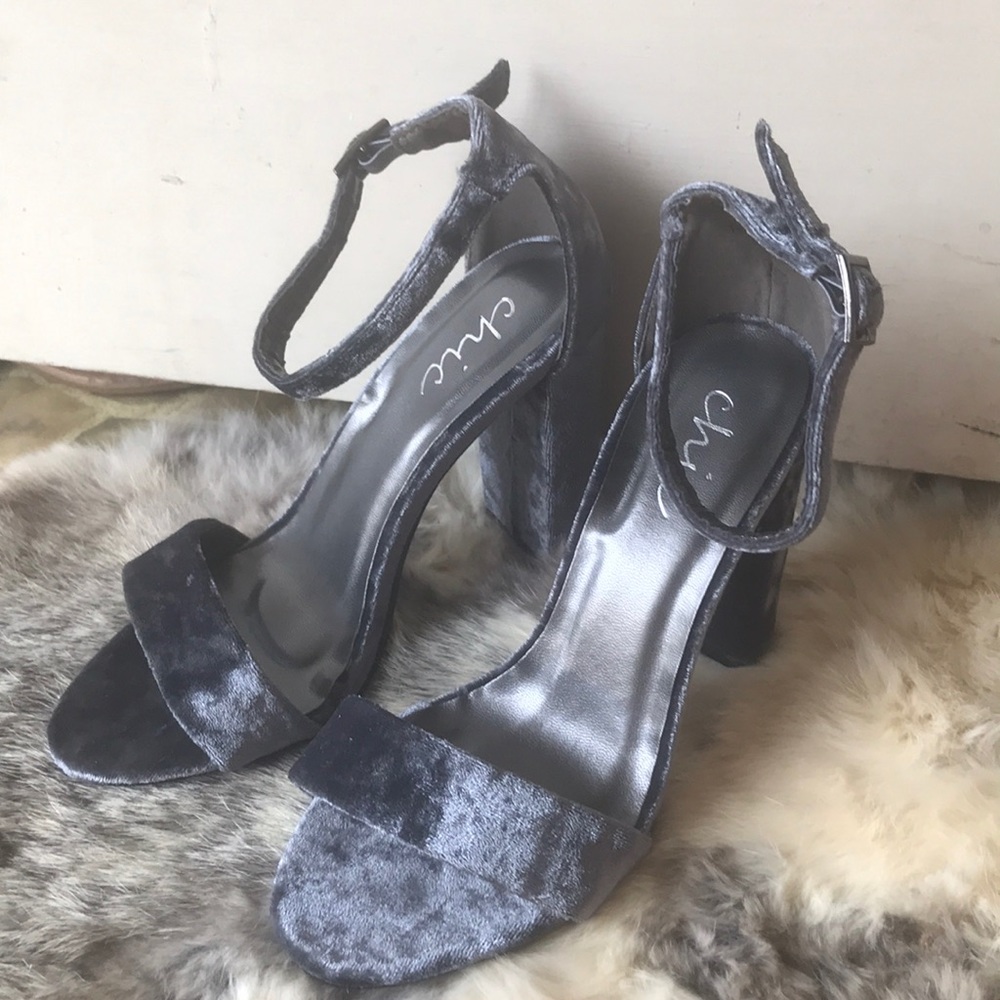 Grey velvet strappy heels